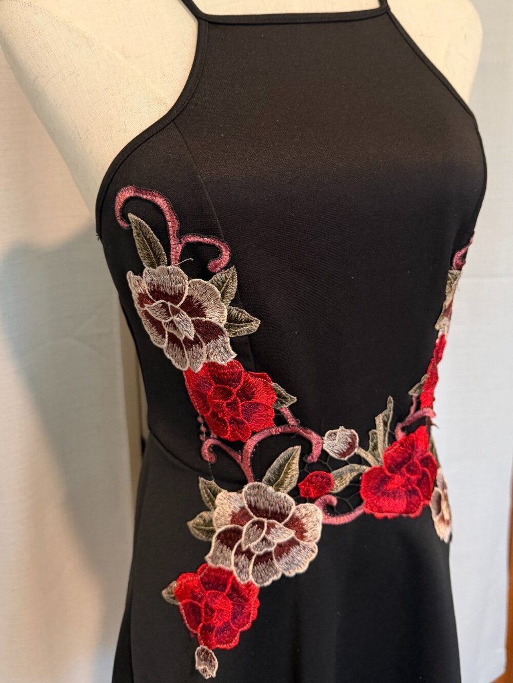Charlotte Russe Y2K Floral Applique Mini Dress Black Small - Picture 4 of 9
